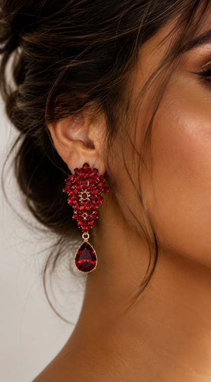 Sivera Marquise Teardrop Earrings - Red