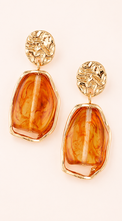 Aurora Marble Stone Drop Earrings - Gold