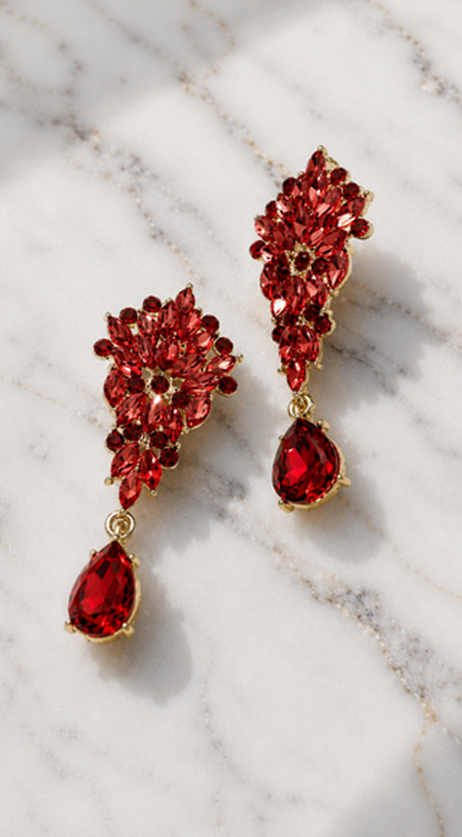 Sivera Marquise Teardrop Earrings - Red