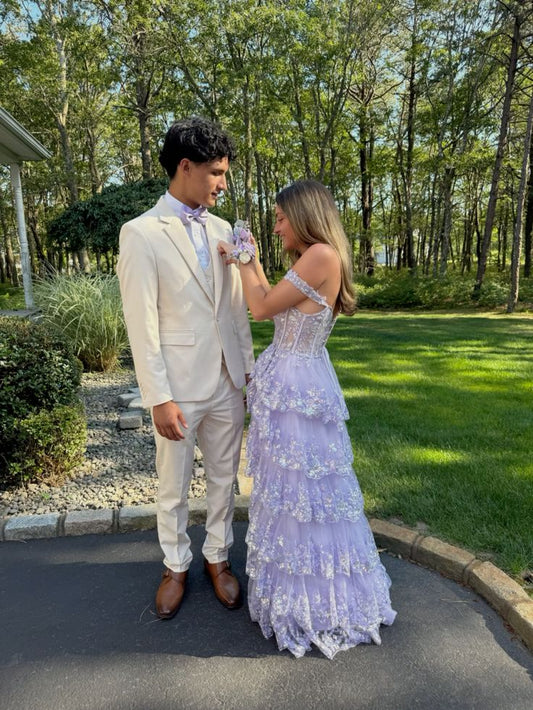 Classy A line Lilac Sequins Straps Slit Ruffles Long For Women Girls Teens Prom Dresses N2176