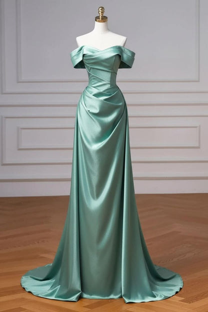 Navy Prom Dress Blue Off The Shoulder Formal Dress with Detachable Train N1853