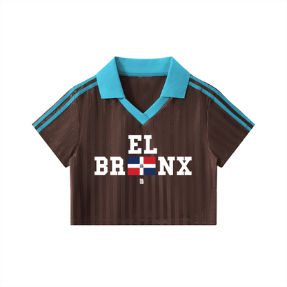 EL BRONX DR Contrast Collar Striped Cropped Jersey