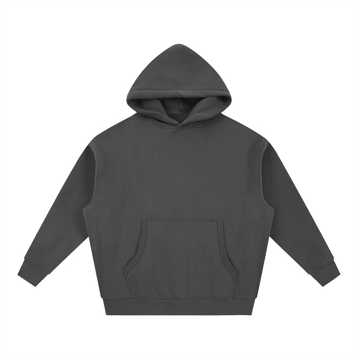 Dark gray hoodie with front pocket, inspired by NYC streetwear style