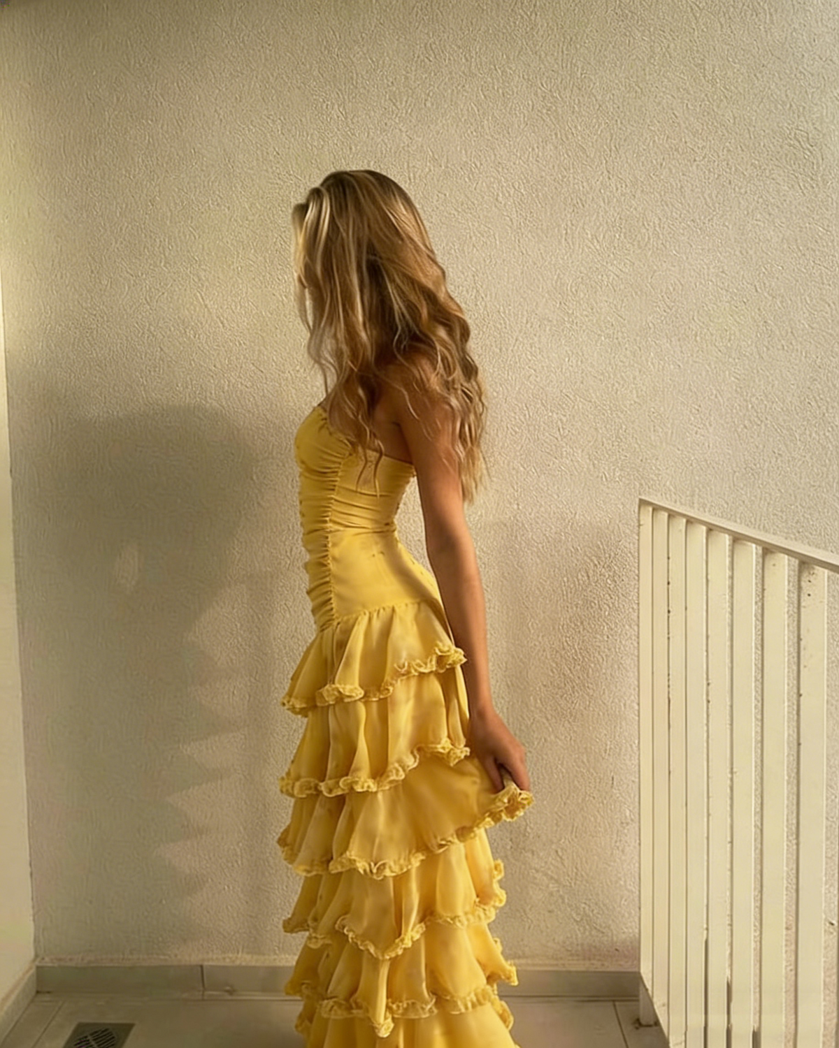 Modest Sheath Strapless Yellow Chiffon Long Prom Dresses Party Dress 20th Birthday Outfits Graduation Dress N1615