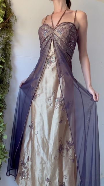 Vintage Y2K A line 2000s Purple Ombre Gown Gradient Colors Spaghetti Strap Formal Dress 21st Birthday Prom Dresses N2419