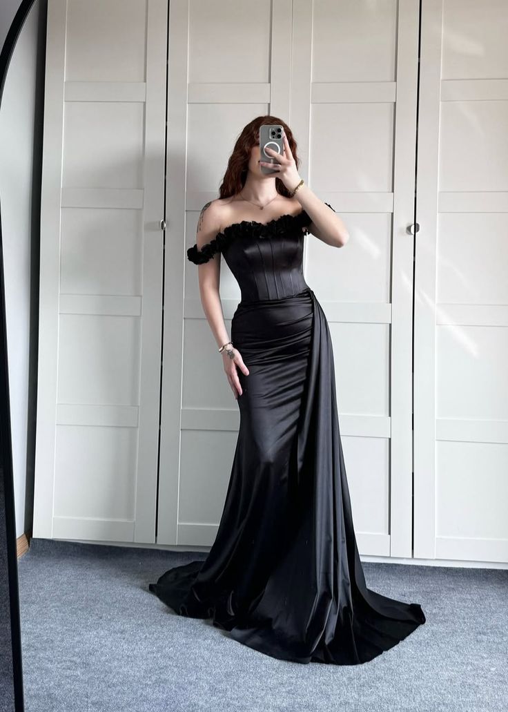Mermaid Off The Shoulder Black With Pleated Long Formal Fancy Prom Evening Dress Dinner Outfits Party Gowns For Black Girls AB2173
