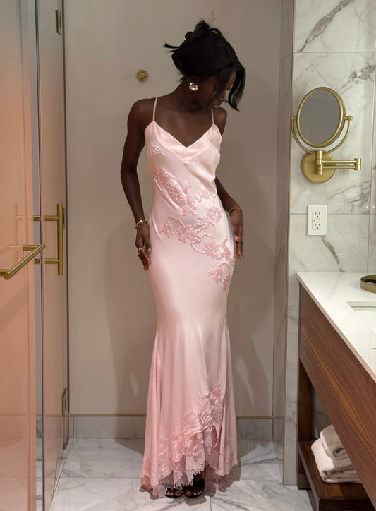 Vintage 90s Mermaid Spaghetti Straps Pink Satin For Black Gilrs Prom Dresses Long Graduation Dress N1653