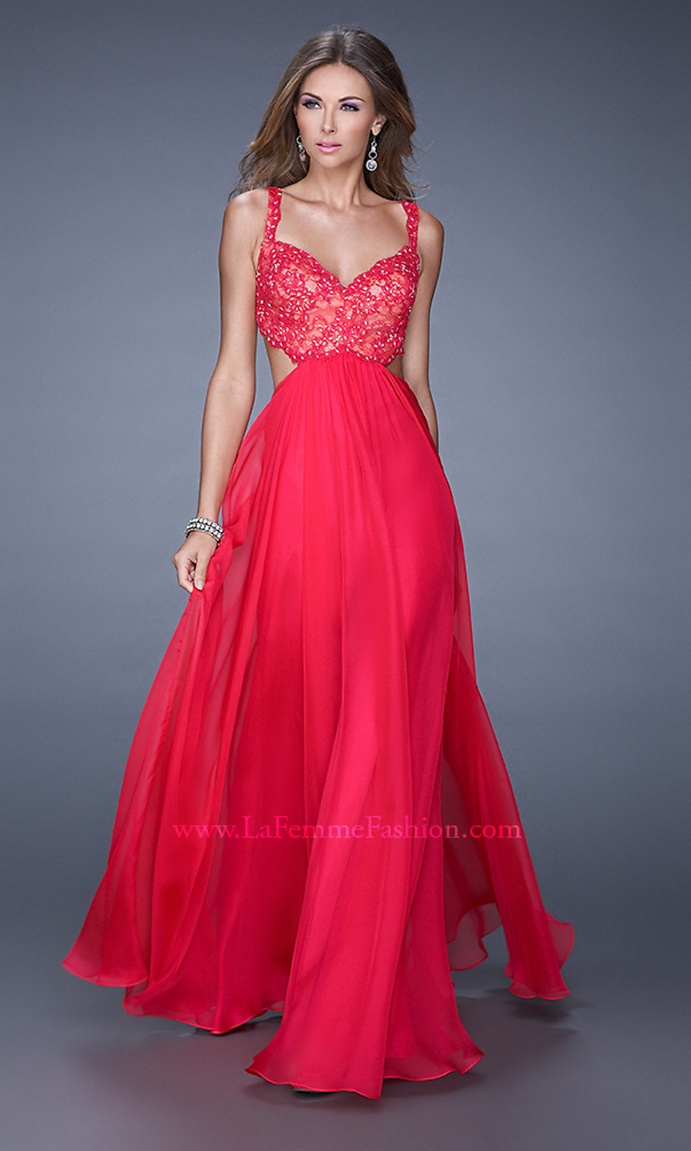 V-Neck La Femme Long Dress with Cut Out Sides