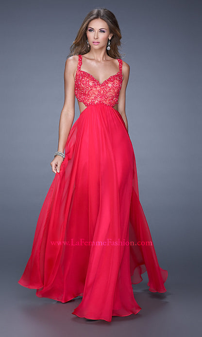 V-Neck La Femme Long Dress with Cut Out Sides