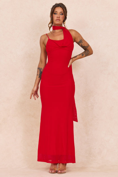 Lunaria Mesh Maxi Dress - Red