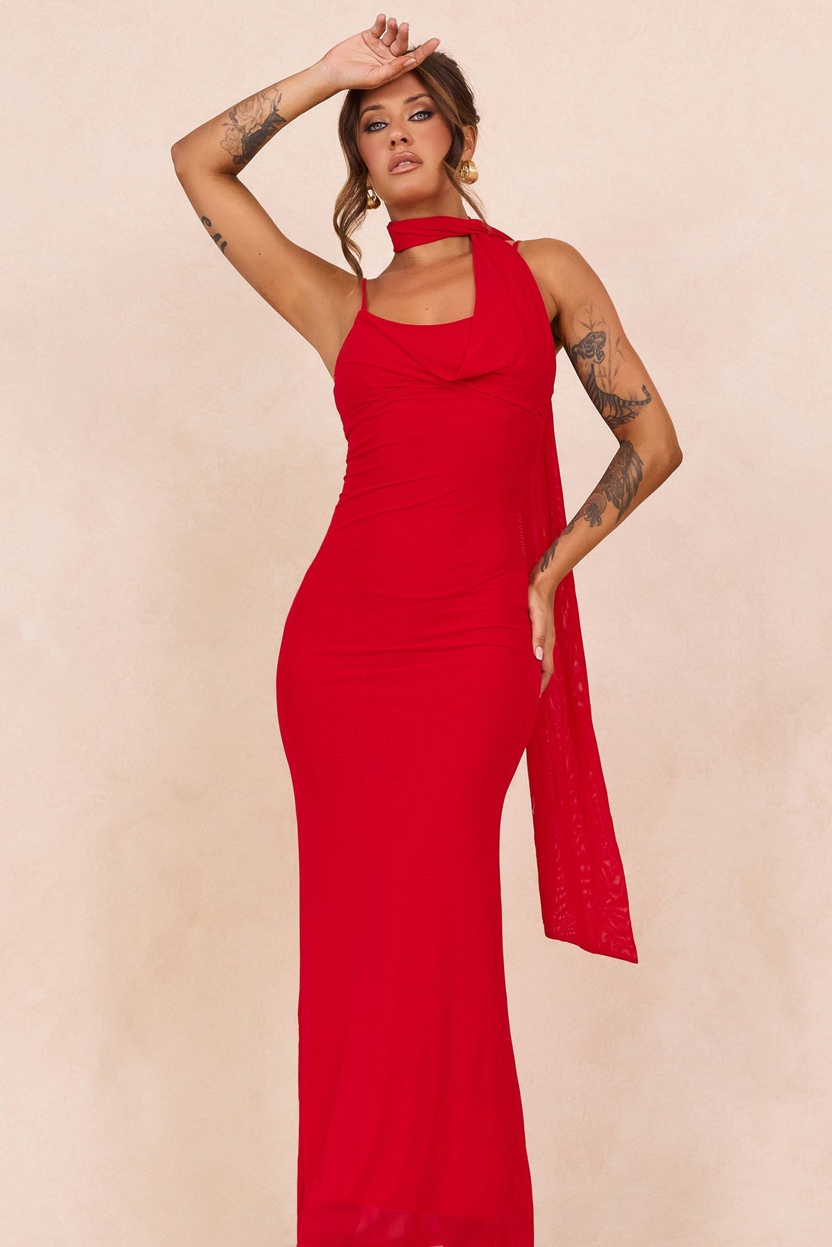 Lunaria Mesh Maxi Dress - Red