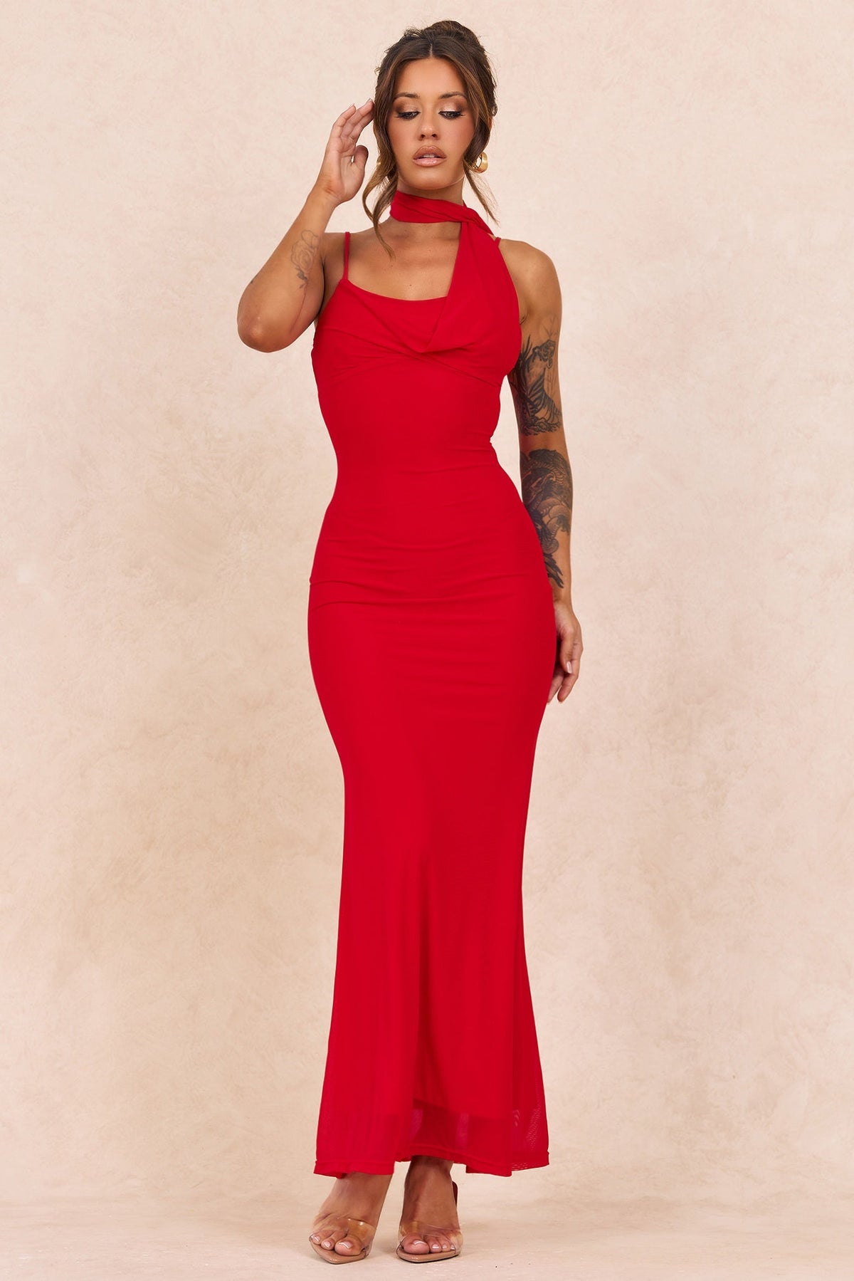 Lunaria Mesh Maxi Dress - Red