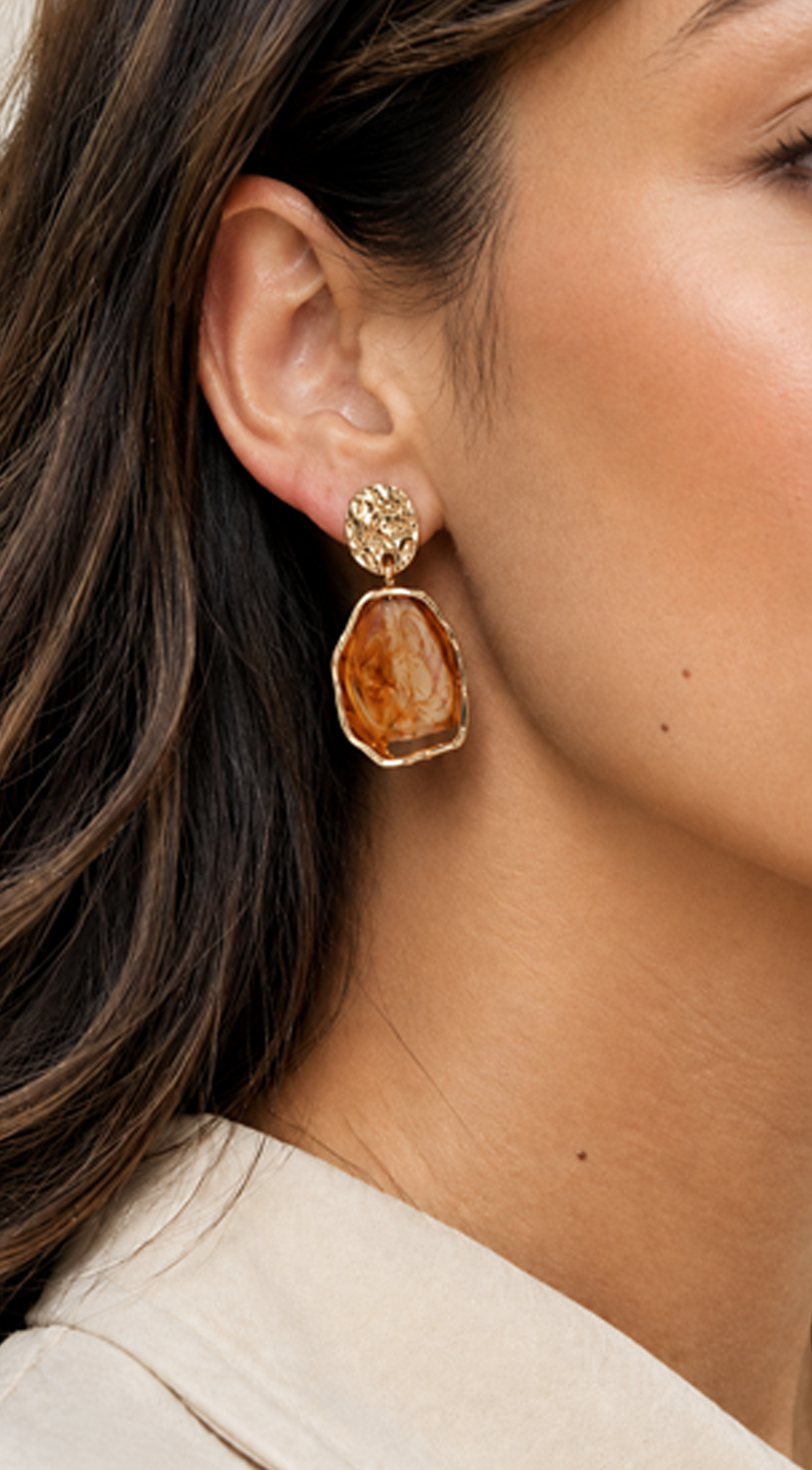 Aurora Marble Stone Drop Earrings - Gold