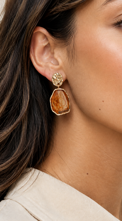 Aurora Marble Stone Drop Earrings - Gold