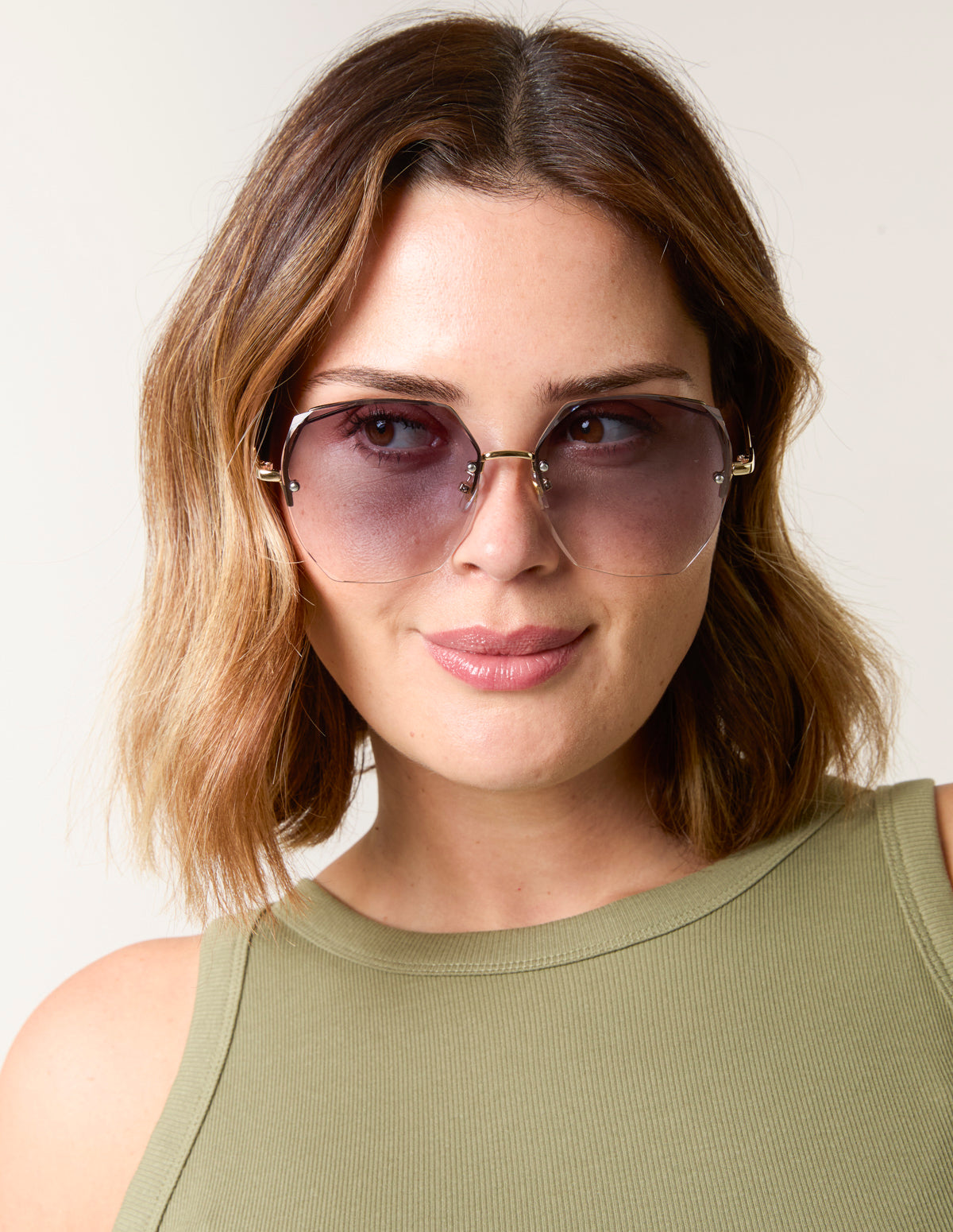 Frameless Purple Lens Sunglasses
