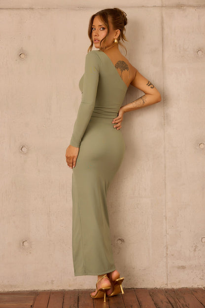 Nocturne Draped Maxi Dress - Olive