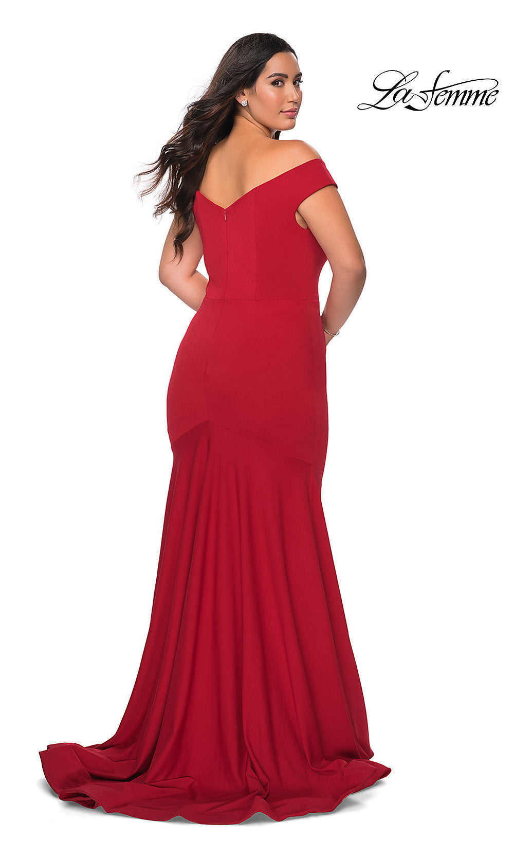 Plus-Size La Femme Off-the-Shoulder Formal Dress