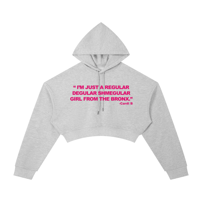 Regular Shmegular Essential Cropped Hoodie by Bronx Native, Summer 2026 hoodies with BX pride and New York streetwear energy