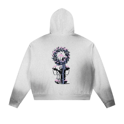 Rooted in The Bronx Sun Fade Frayed Raw Edge Fleece Zip Hoodie