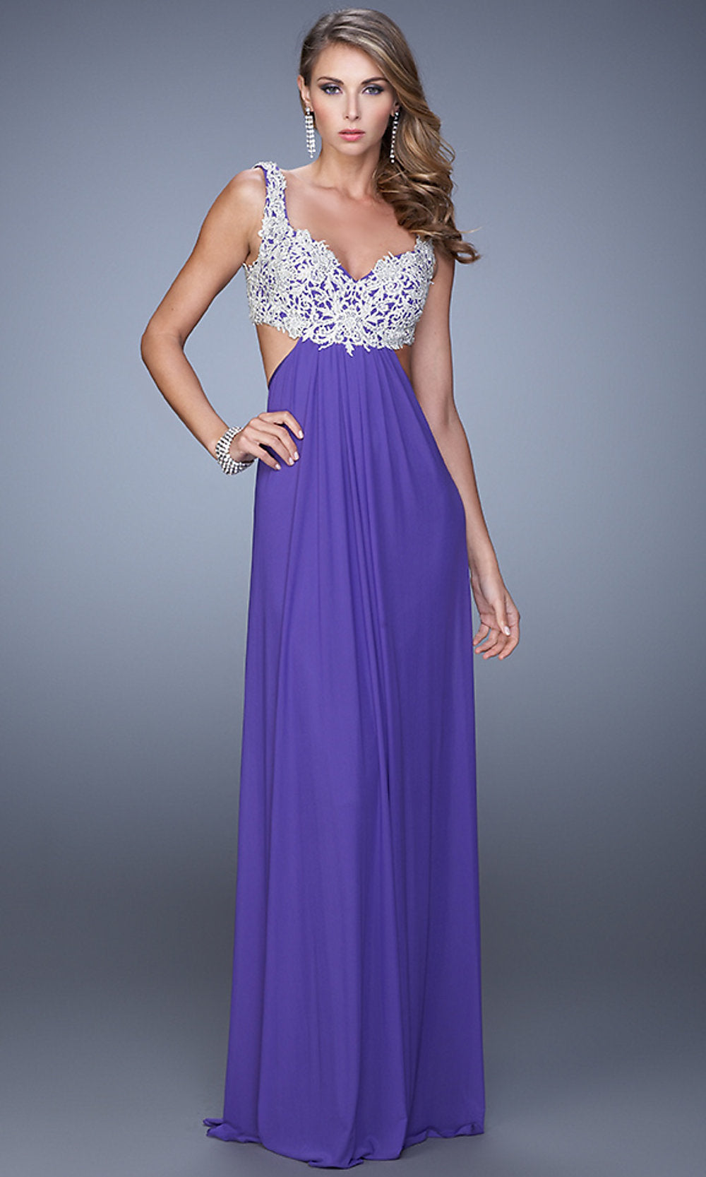 Lace-Bodice Open-Back Long La Femme Prom Dress