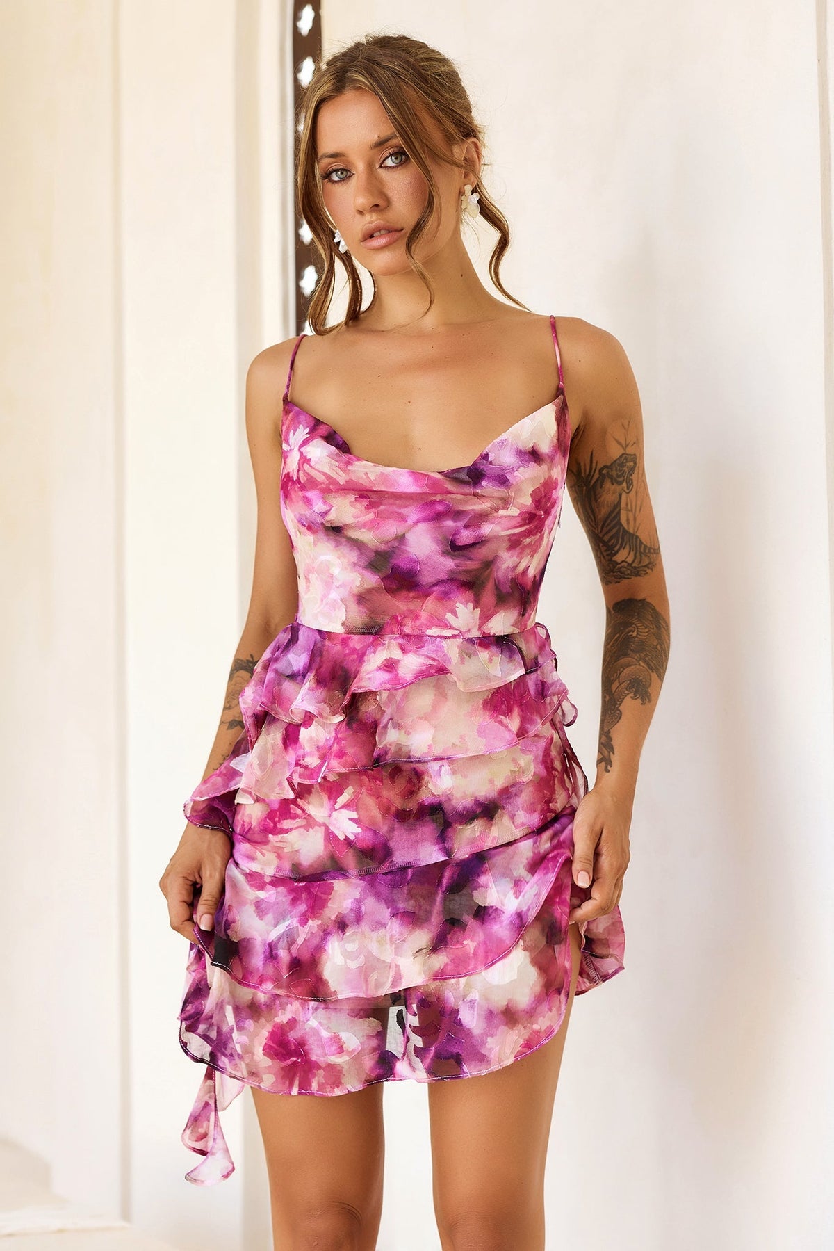 Style Is Attitude Chiffon Mini Dress - Pink Multi