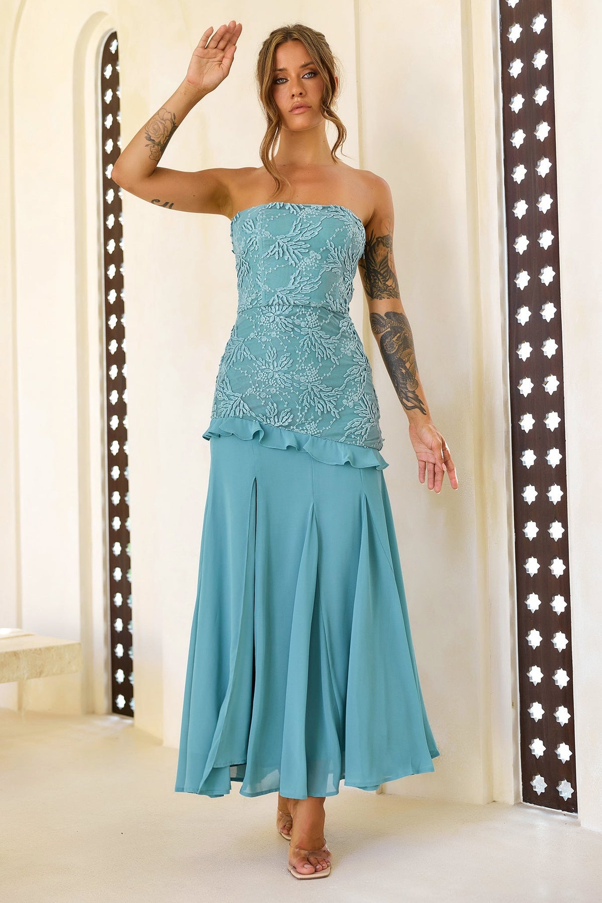 Sugar Reverie Lace Maxi Dress - Sage