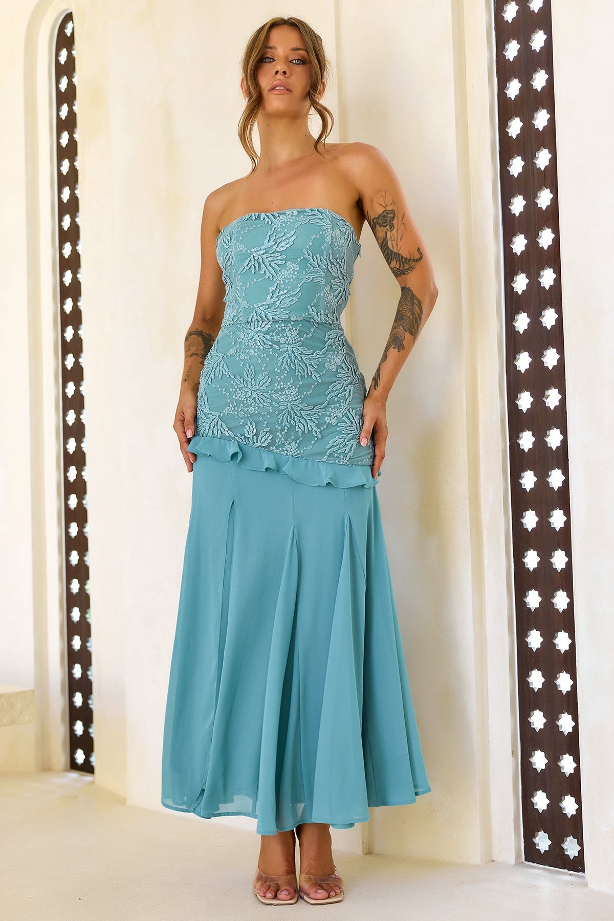 Sugar Reverie Lace Maxi Dress - Sage