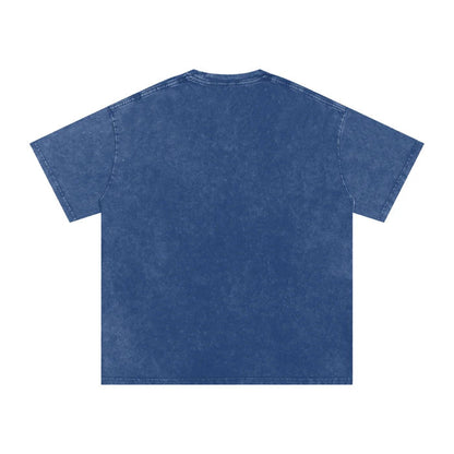 Blue acid wash t-shirt with classic streetwear style, perfect for urban fashion lovers.