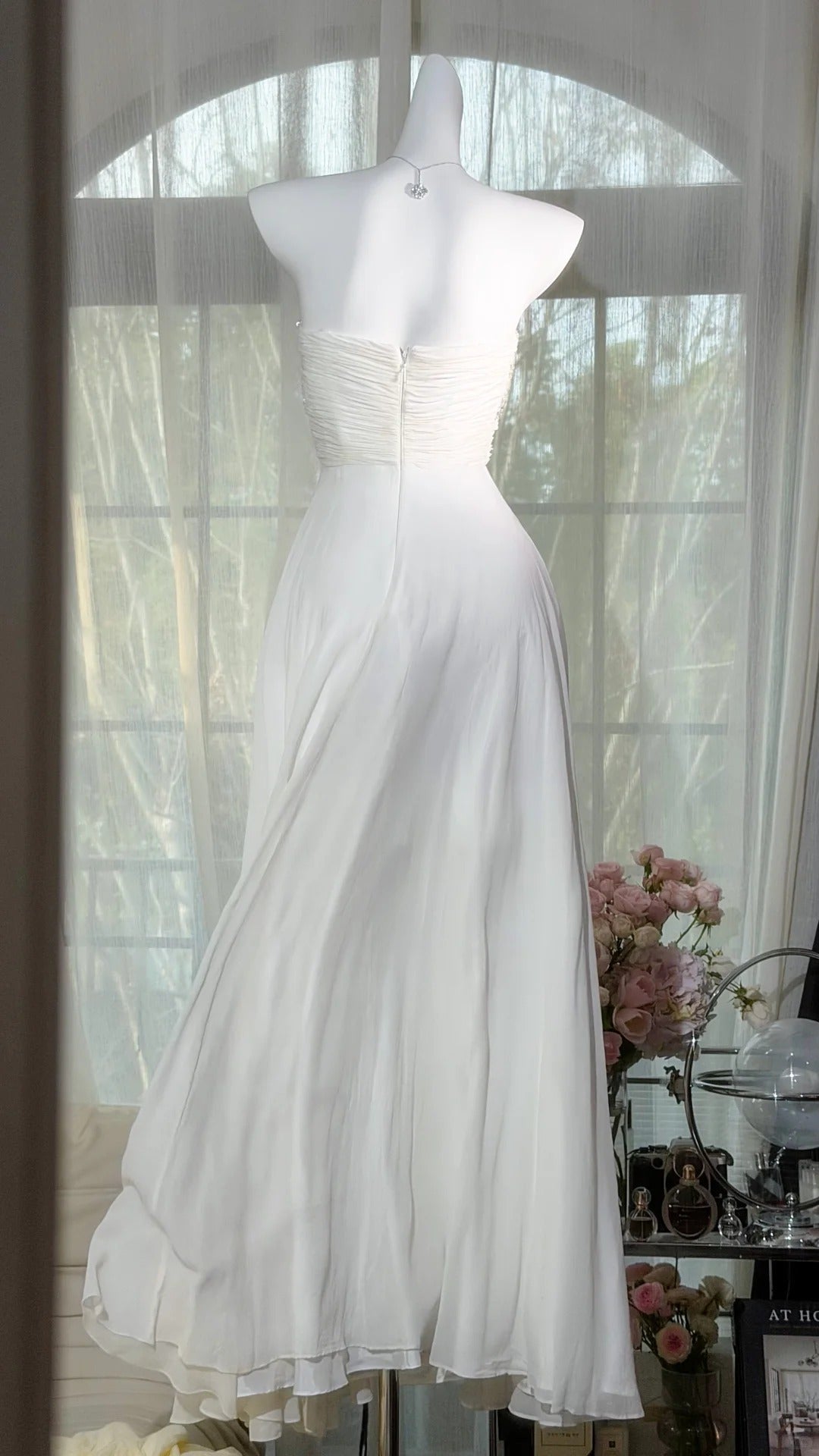 Modest Prom Dresses A line Swetheart White Chiffon Floor Length Evening Outfits N3525