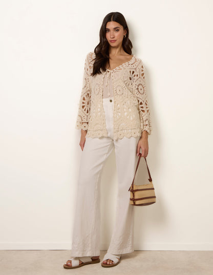 Long-Sleeved Crochet Cardigan