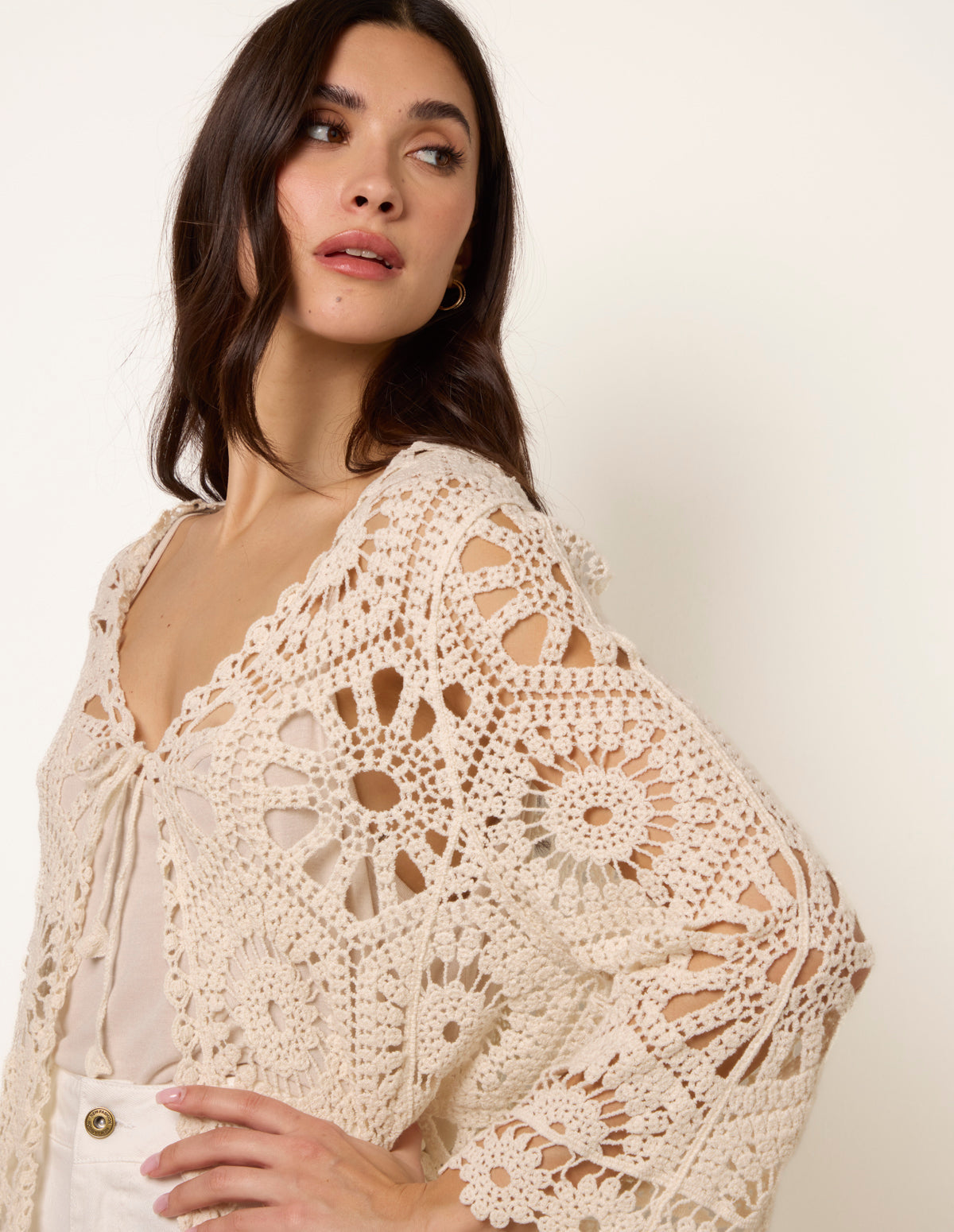 Long-Sleeved Crochet Cardigan