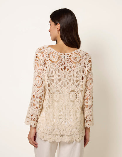 Long-Sleeved Crochet Cardigan