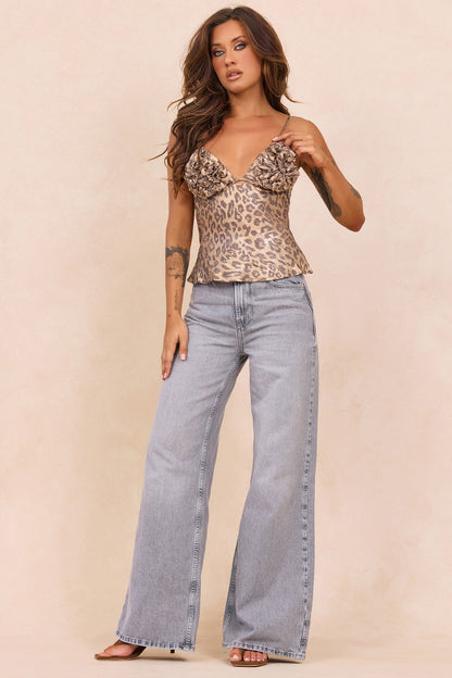 Wild Bloom Satin Top - Leopard