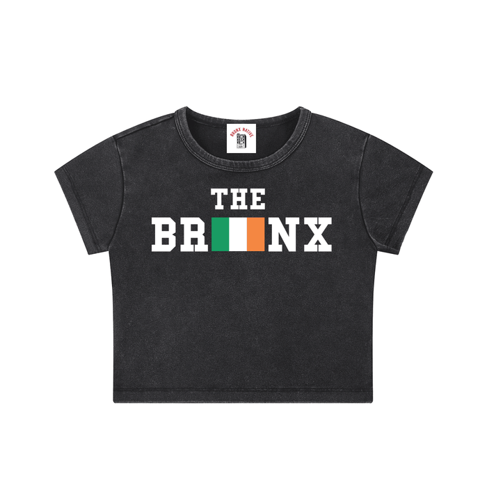 Women's "The Bronx Irish Flag" Snow-Washed Crop Top Tee by Bronx Native